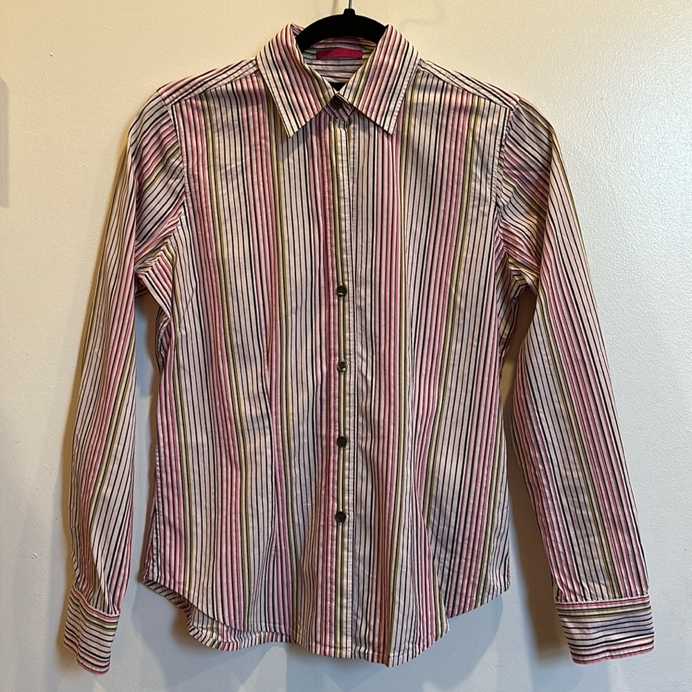 The Limited Fitted Striped V-Neck Button-Down, Size Small